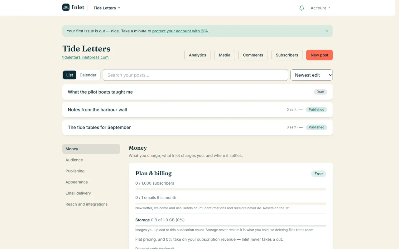 Inlet Press: the newsletter dashboard