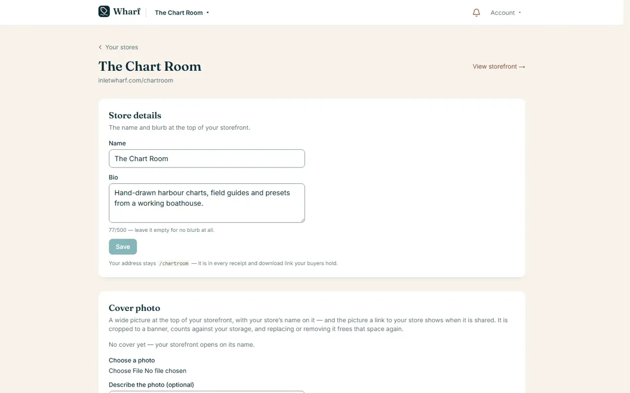 Inlet Wharf: the storefront dashboard